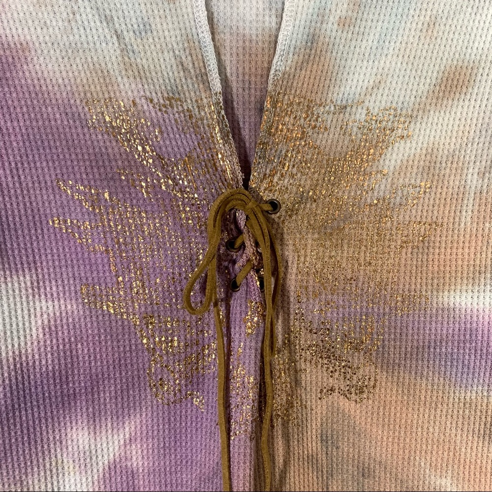 Heart Moon Stars Pink Tie Dye Lace Up Top - Picture 4 of 7